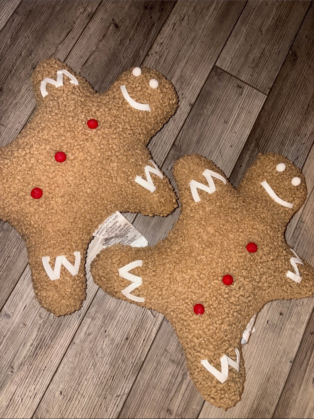 Two Plush Gingerbread Decorative Throw Pillows